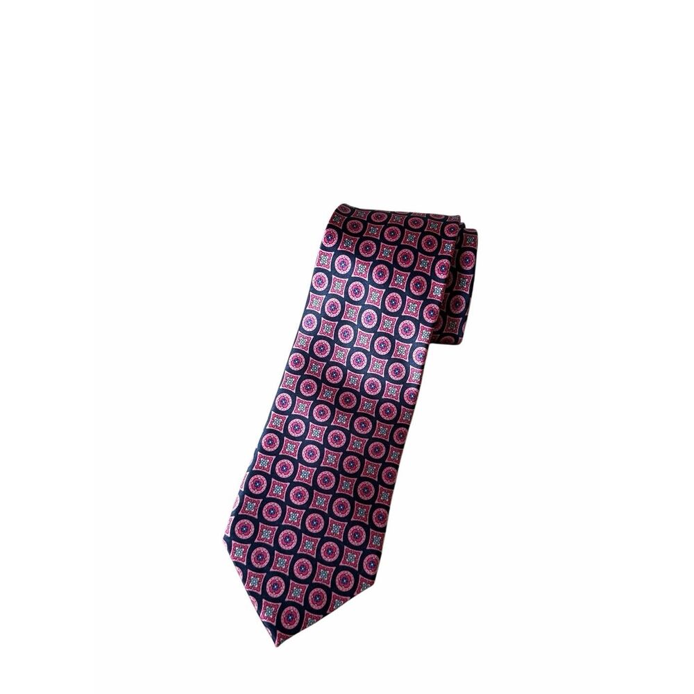 Countess Mara Silk Tie Geometric Medallion Foulard Pink Purple